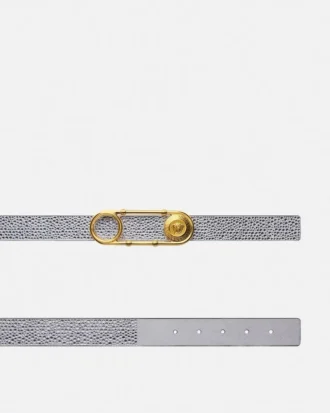 Cinturón de piel con imperdible de cristal 3 cm
