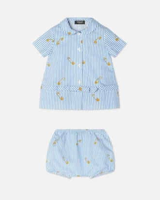 Conjunto de vestido de bebé con estampado de rayas finas