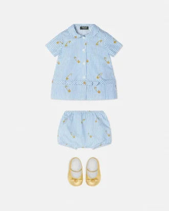 Conjunto de vestido de bebé con estampado de rayas finas