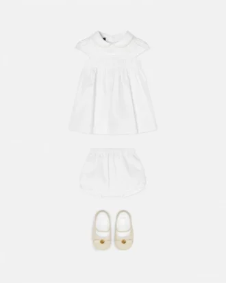 Conjunto de vestido de popelín de algodón bordado para bebé
