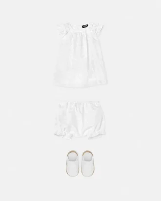 Conjunto de vestido de popelín de algodón jacquard para bebé