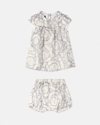 Conjunto de vestido de sarga de seda estampado para bebé