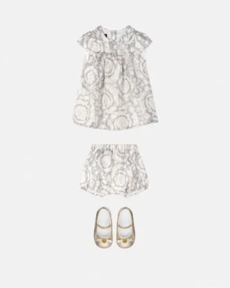 Conjunto de vestido de sarga de seda estampado para bebé