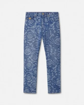 Jeans de corte recto con jacquard Barocco