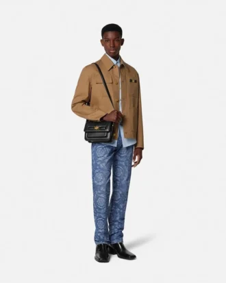Jeans de corte recto con jacquard Barocco