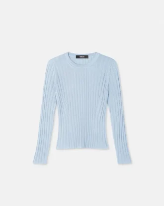 Jersey de cuello redondo de punto acanalado con mezcla de viscosa