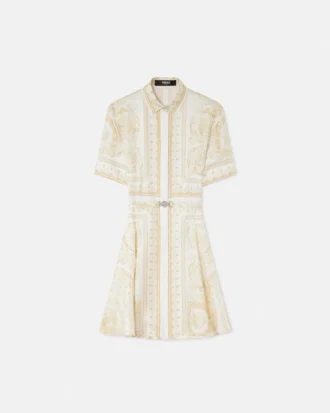 Mini vestido camisero de sarga de seda estampada