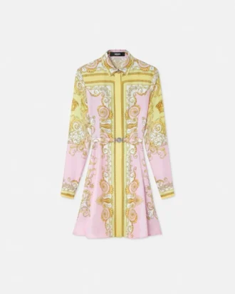 Mini vestido camisero de sarga de seda estampada