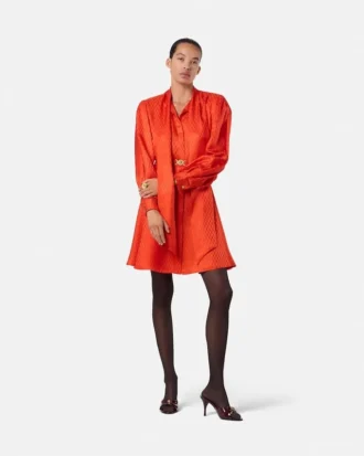 Mini vestido lavallière de seda jacquard V Allover