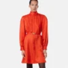 Mini vestido lavallière de seda jacquard V Allover