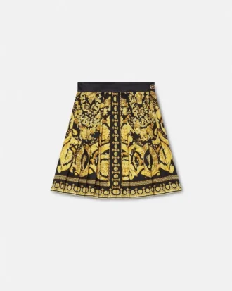 Minifalda plisada de sarga de seda estampada
