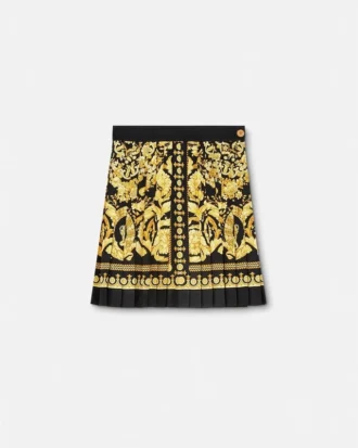 Minifalda plisada de sarga de seda estampada