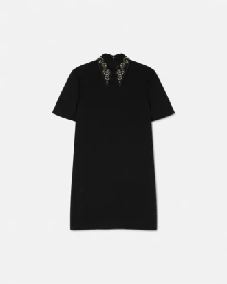 Minivestido evasé de crepé de lana con tachuelas