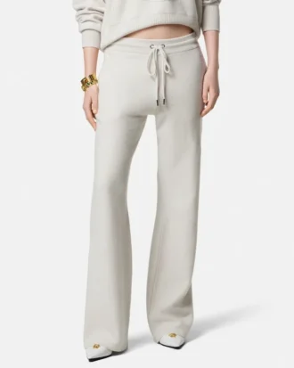 Pantalones acampanados de mezcla de lana con tejido de toalla