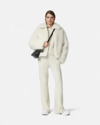 Pantalones acampanados de mezcla de lana con tejido de toalla