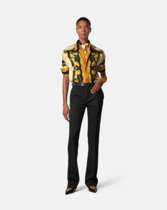 Pantalones ajustados de gabardina de lana elástica