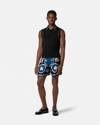 Pantalones cortos ajustados de sarga de seda estampada