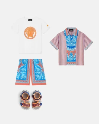 Camisa infantil estampada de popelín de algodón a rayas