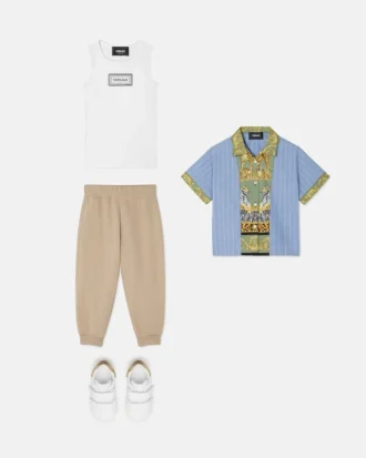 Camisa infantil estampada de popelín de algodón a rayas