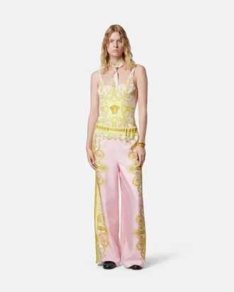 Pantalones de sarga de seda estampados