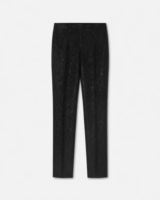 Pantalones formales de jacquard con estampado de leopardo