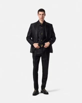 Pantalones formales de jacquard con estampado de leopardo