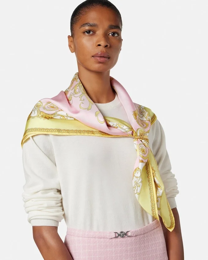 Pañuelo de sarga de seda estampado 90 cm Pañuelo de sarga de seda estampado 90 cm