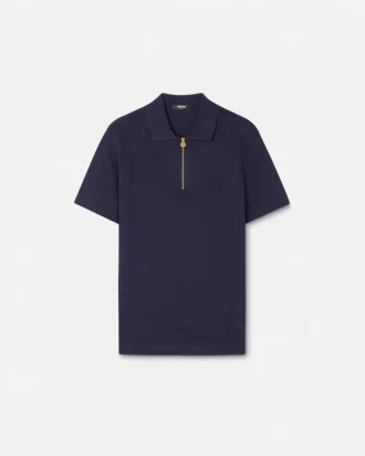 Polo de algodón piqué con medio cremallera y bordado