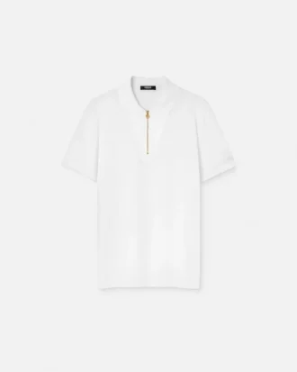 Polo de algodón piqué con medio cremallera y bordado
