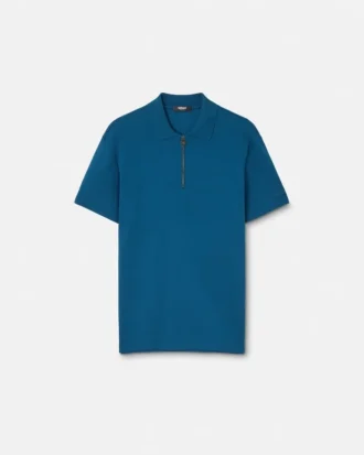 Polo de algodón piqué con medio cremallera y bordado