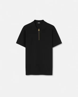 Polo de algodón piqué con medio cremallera y bordado