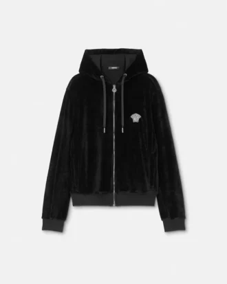 Sudadera con capucha y cremallera bordada en chenilla