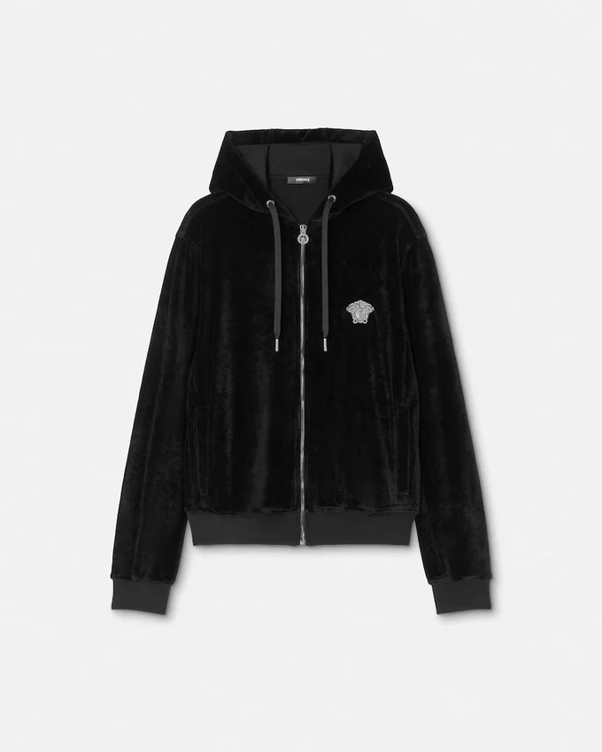 Sudadera con capucha y cremallera bordada en chenilla Sudadera con capucha y cremallera bordada en chenilla
