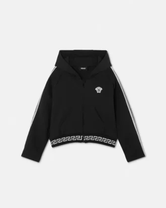 Sudadera con capucha y cremallera de jersey de algodón bordada para niño