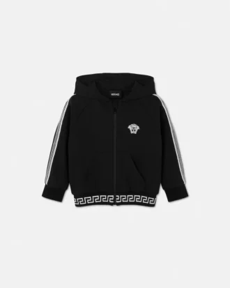 Sudadera con capucha y cremallera de jersey de algodón bordada para niño