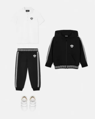 Sudadera con capucha y cremallera de jersey de algodón bordada para niño