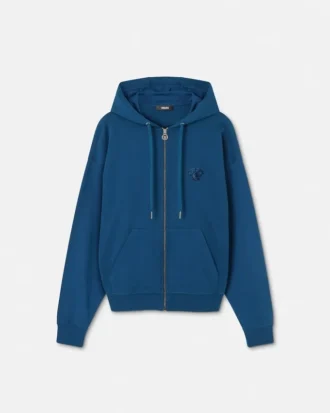 Sudadera con capucha y cremallera de jersey de algodón bordado