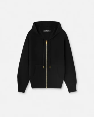 Sudadera con capucha y cremallera de punto de cachemira y lana