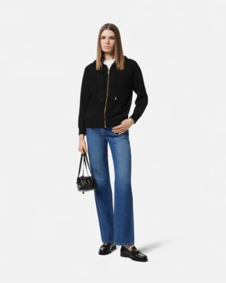 Sudadera con capucha y cremallera de punto de cachemira y lana
