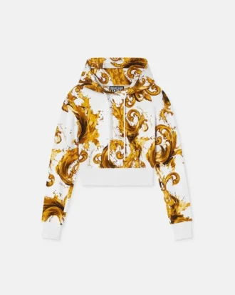 Sudadera corta con capucha estampada de jersey de algodón