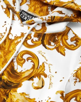 Sudadera corta con capucha estampada de jersey de algodón