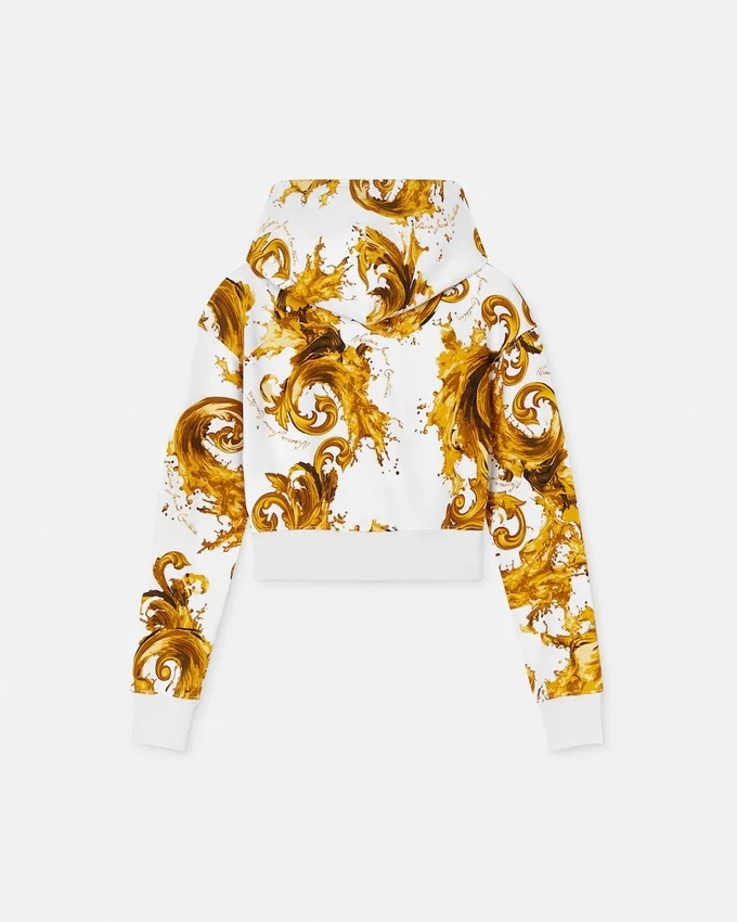 Sudadera corta con capucha estampada de jersey de algodón Sudadera corta con capucha estampada de jersey de algodón