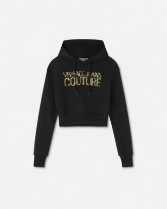 Sudadera corta con capucha y logotipo de cristal