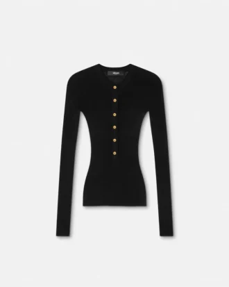 Top Henley de punto acanalado de lana merino Top Henley de punto acanalado de lana merino
