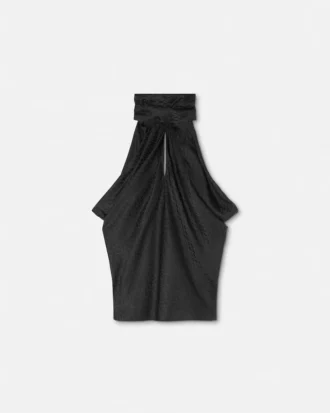 Top Lavallière de seda jacquard con estampado V Allover Top Lavallière de seda jacquard con estampado V Allover