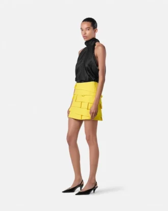 Top Lavallière de seda jacquard con estampado V Allover Top Lavallière de seda jacquard con estampado V Allover