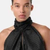 Top Lavallière de seda jacquard con estampado V Allover