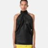 Top Lavallière de seda jacquard con estampado V Allover