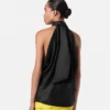 Top Lavallière de seda jacquard con estampado V Allover