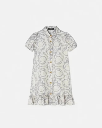 Vestido camisero de sarga de seda estampada para niña